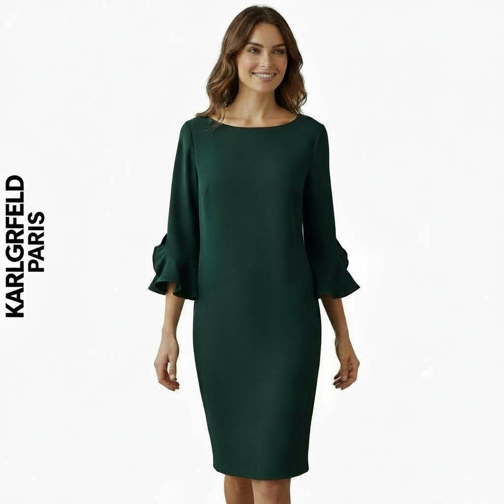 Karl Lagerfeld Paris Green Ruffle Sheath Dress 10